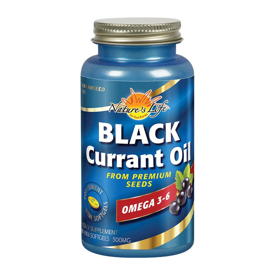 Black Currant Oil Minis 500 mg | with Omega 3-6 for Skin, Hair, Heart and Joint Health | 90ct