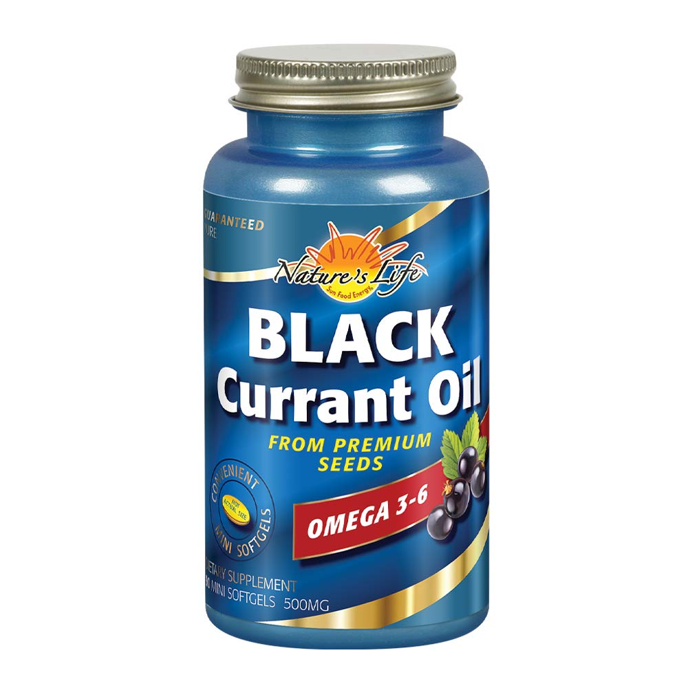 Black Currant Oil Minis 500 mg | with Omega 3-6 for Skin, Hair, Heart and Joint Health | 90ct