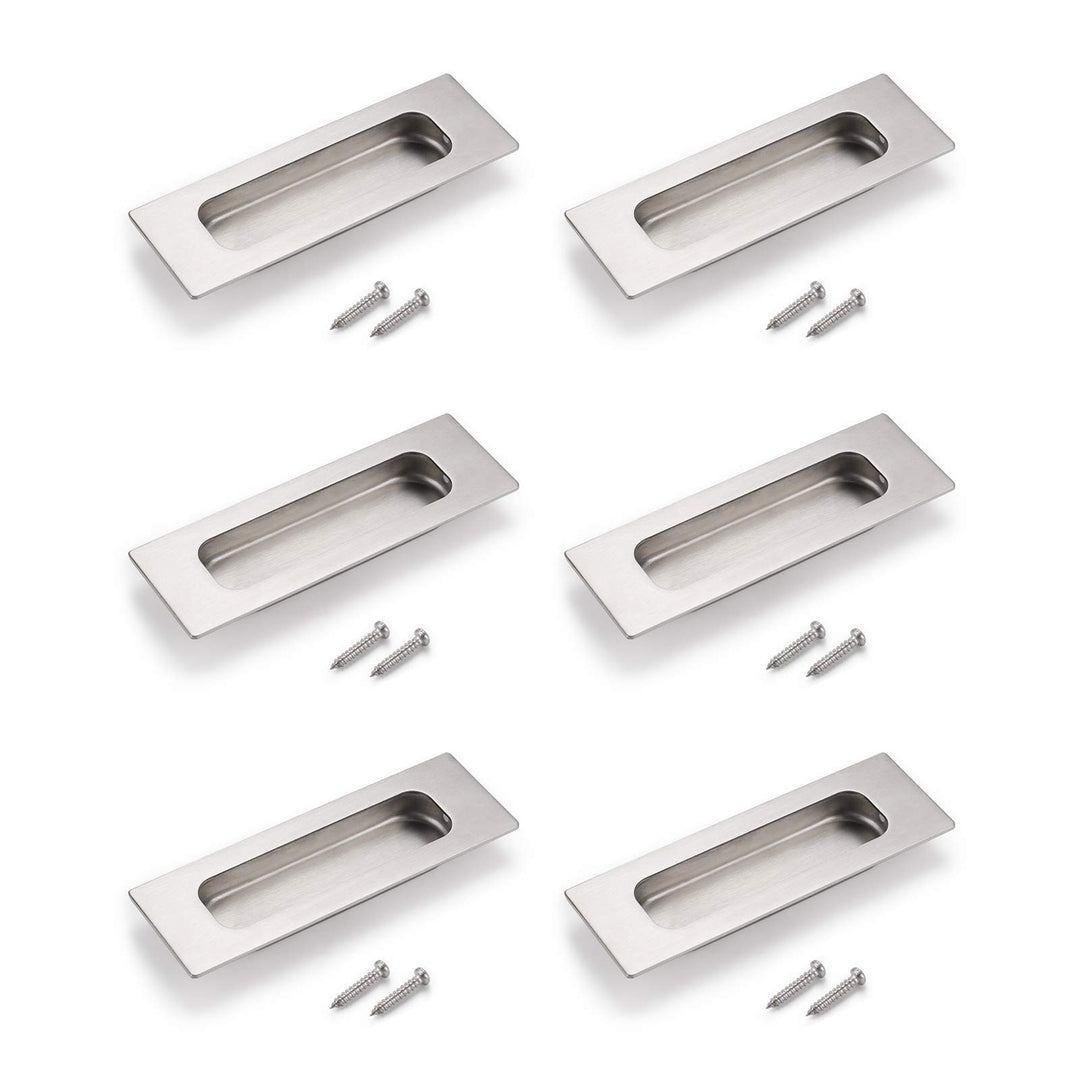 6 Pack Brushed Nickel Flush Pulls Sliding Closet Door Finger Pulls Recessed Kitchen Cabinet Handles Pulls 4-7/10(120mm) Length Square Pulls Handles for Sliding Doors Closet and Drawers