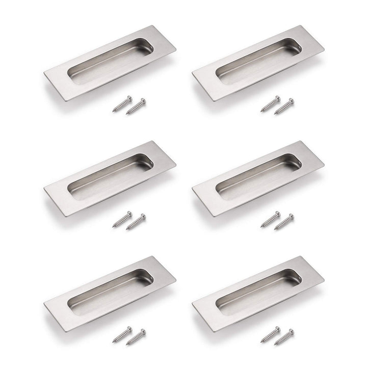 6 Pack Brushed Nickel Flush Pulls Sliding Closet Door Finger Pulls Recessed Kitchen Cabinet Handles Pulls 4-7/10(120mm) Length Square Pulls Handles for Sliding Doors Closet and Drawers