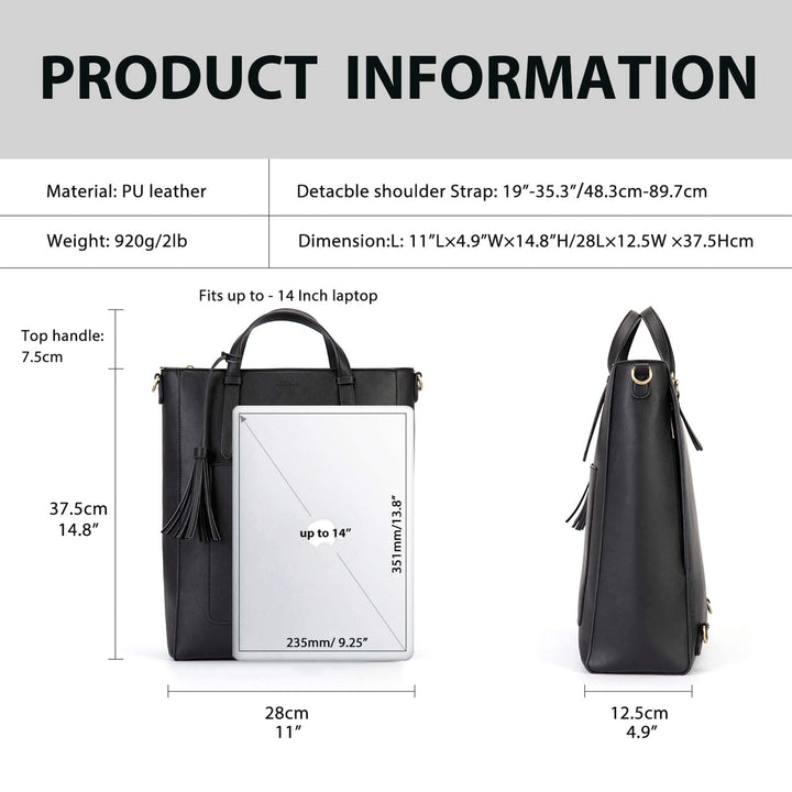 Tote Bag Convertible Backpack Purse for Women Vegan Leather Handbag Multifuction Shoulder Bag