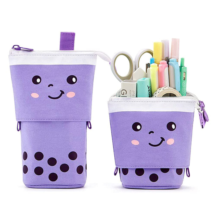 Milktea Cute Standing Pencil Case for Kids, Pop Up Pencil Box Makeup Pouch, Stand UP Christmas Gift Kids Pen Holder Organizer Cosmetics Bag, Kawaii Stationary (Purple)