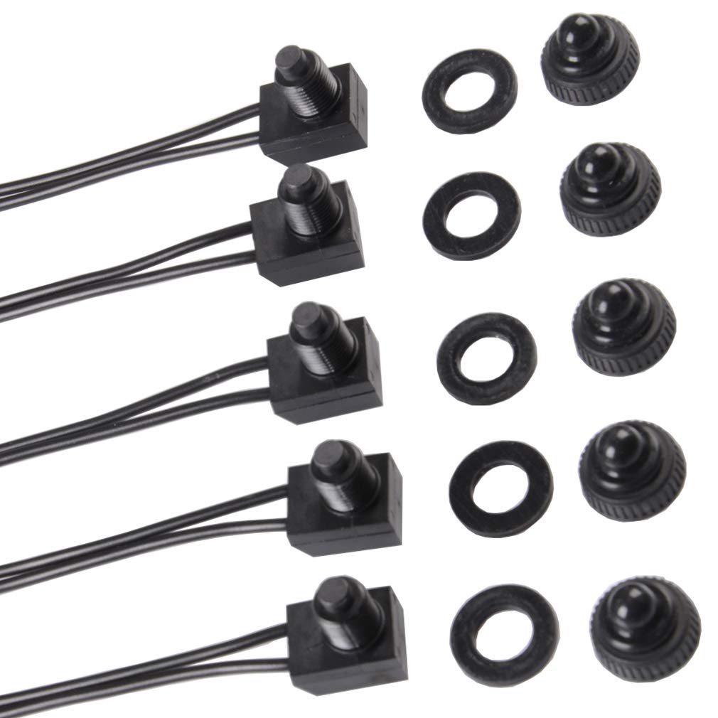 5Pcs Push Button Switch 12V Wired RV Waterproof On-Off Micro Light Toggle Switches for Motorcycle Car Truck Boat Marine (Black)