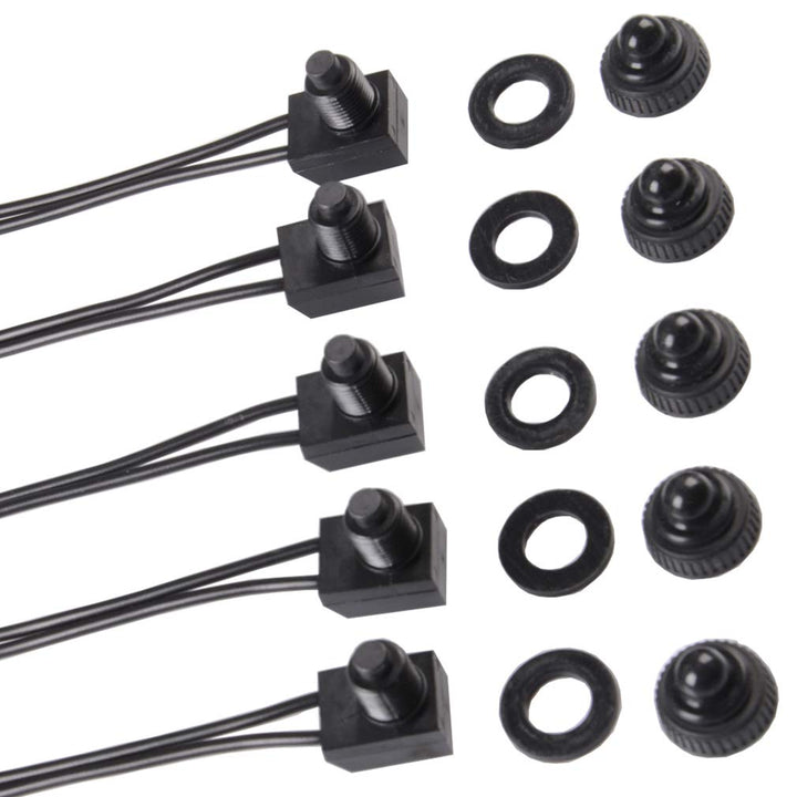 5Pcs Push Button Switch 12V Wired RV Waterproof On-Off Micro Light Toggle Switches for Motorcycle Car Truck Boat Marine (Black)