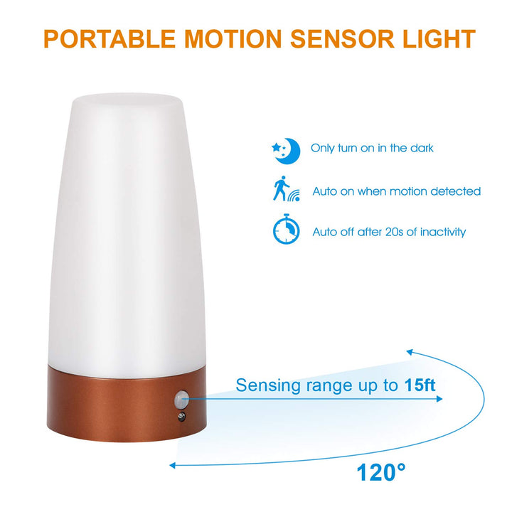 Portable PIR Motion Sensor Retro LED Night Light, Wireless Battery Operated Moving Table Lamp for Kids Room, Nursery, Child House, Living, Bedroom, Hallway, Stair, Kitchen (Golden Round)
