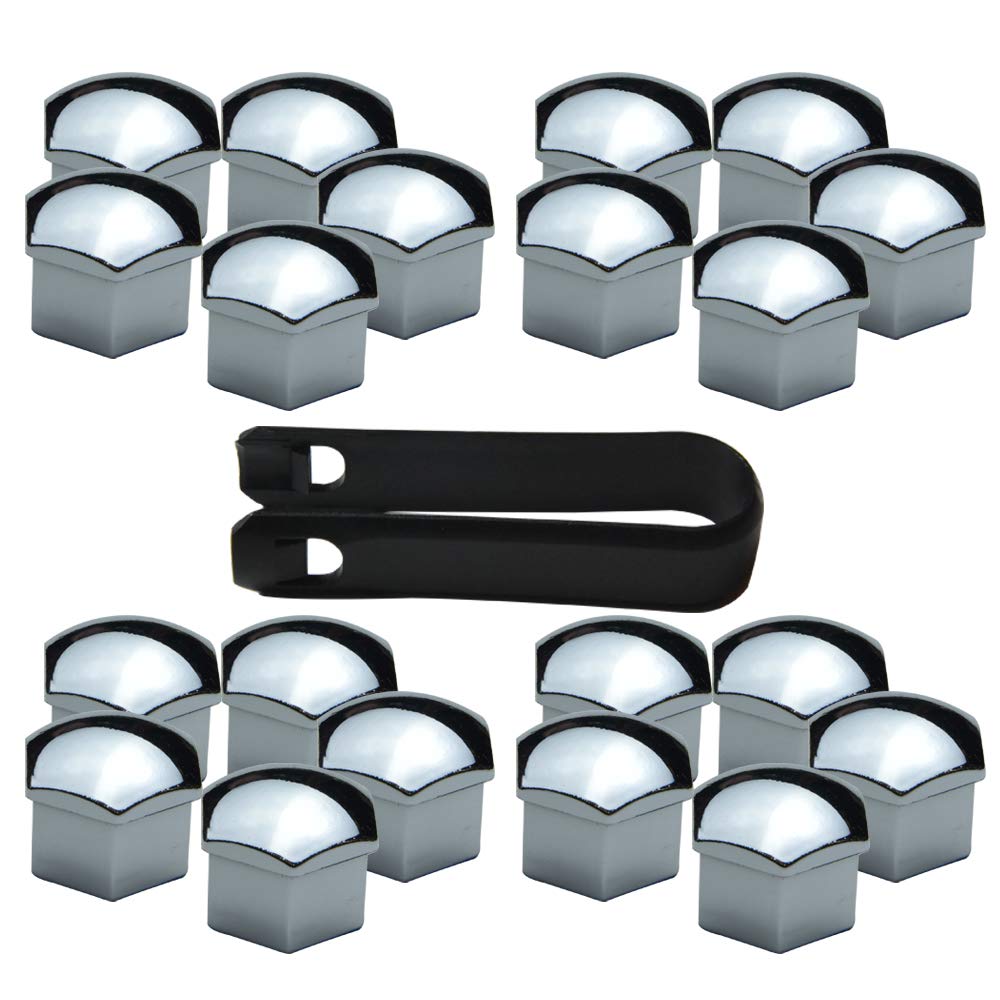 17MM Wheel Lug Nut Covers Bolt Caps Compatible with Audi BMW Mercedes with Removal Tool 20PCS (Silver)