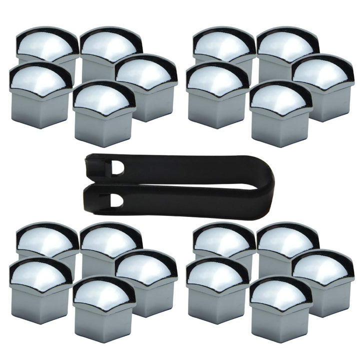 17MM Wheel Lug Nut Covers Bolt Caps Compatible with Audi BMW Mercedes with Removal Tool 20PCS (Silver)