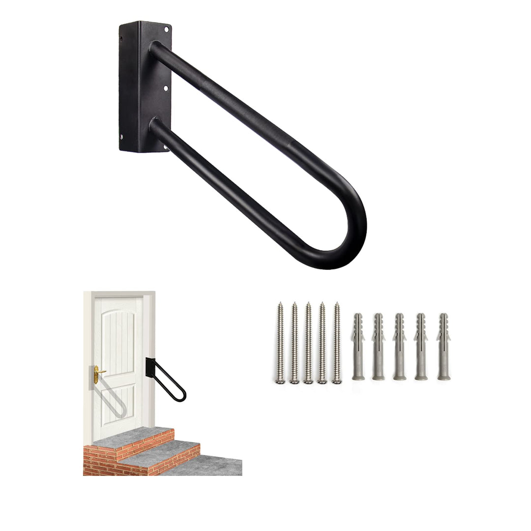 Handrails for Outdoor Steps,1-2 Steps Hand Rails Outside Inside Stairs,18 Wall Mount Outdoor Indoor Stair Railing with Non-Slip Surface-Black(Right)