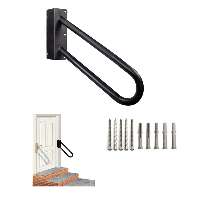 Handrails for Outdoor Steps,1-2 Steps Hand Rails Outside Inside Stairs,18 Wall Mount Outdoor Indoor Stair Railing with Non-Slip Surface-Black(Right)