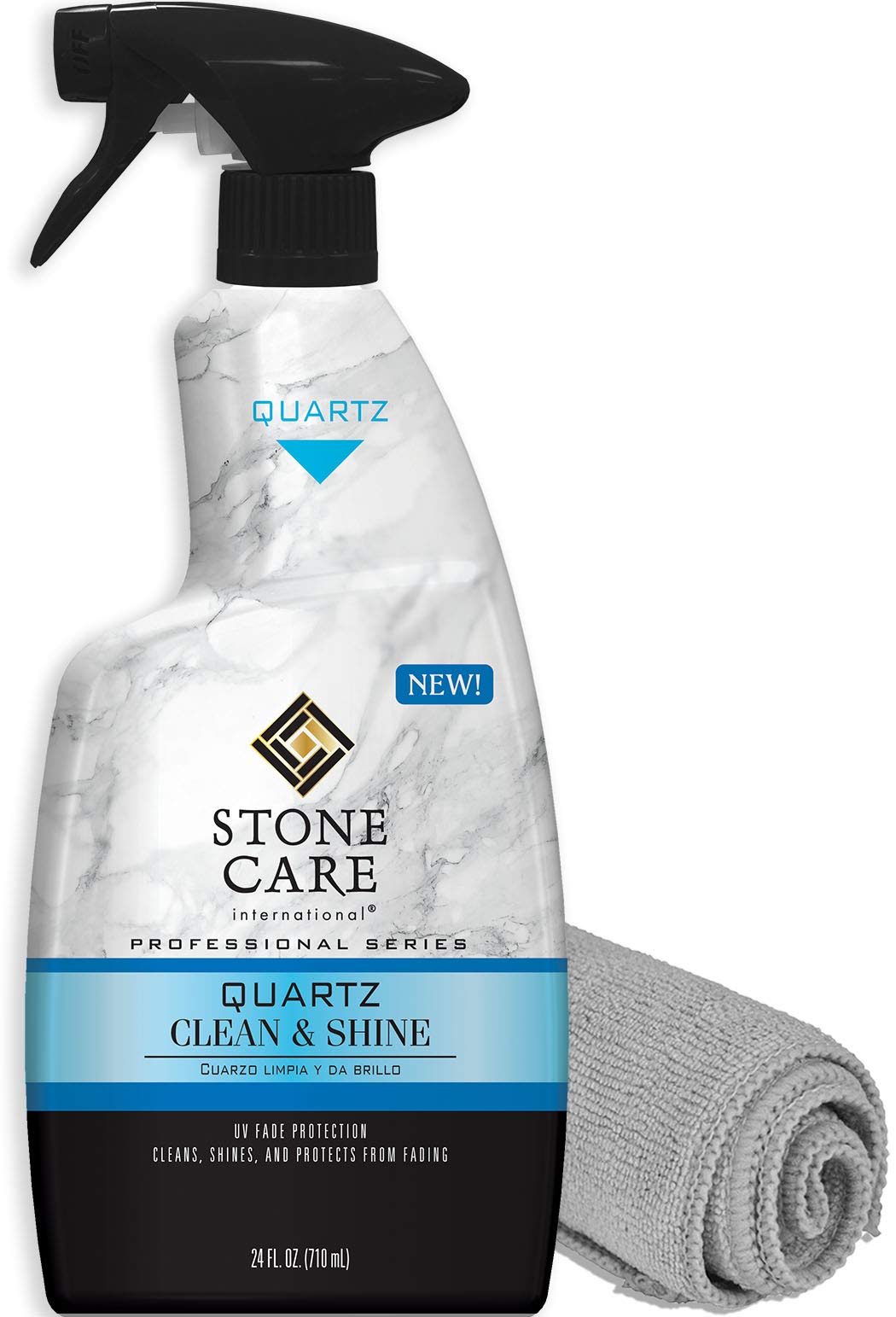 Quartz Cleaner and Polish - 24 Ounce with Microfiber Cloth - Clean and Shine Your Quartz Countertops Islands and Stone Surfaces with UV Protection