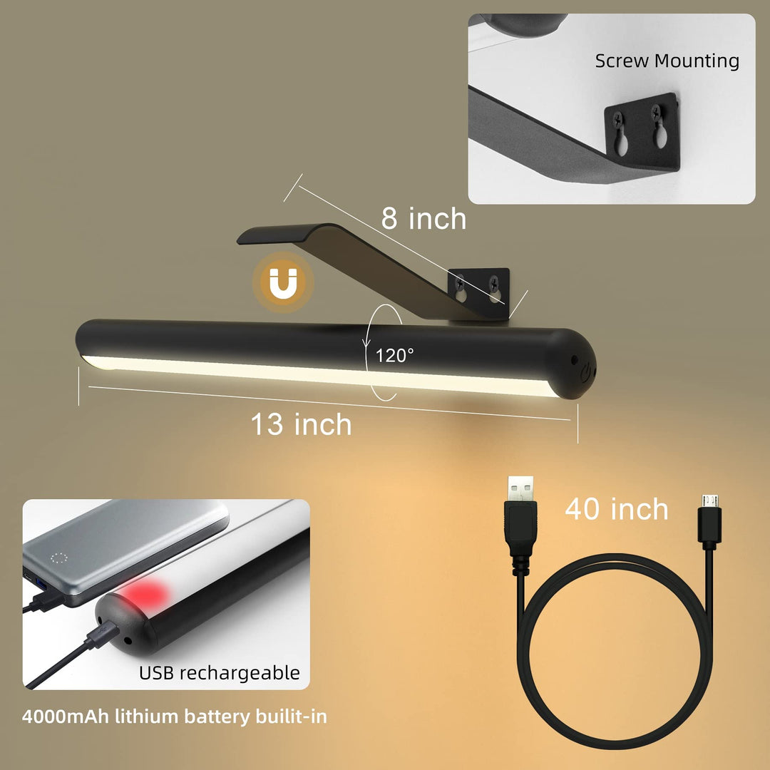 Rechargeable Picture Light with Remote,Wireless Battery Painting Light with 3 Lighting Colors,Art Light Display Lamp with Dimmable Timer, Full Metal Picture Light for Picture Gallery Dart