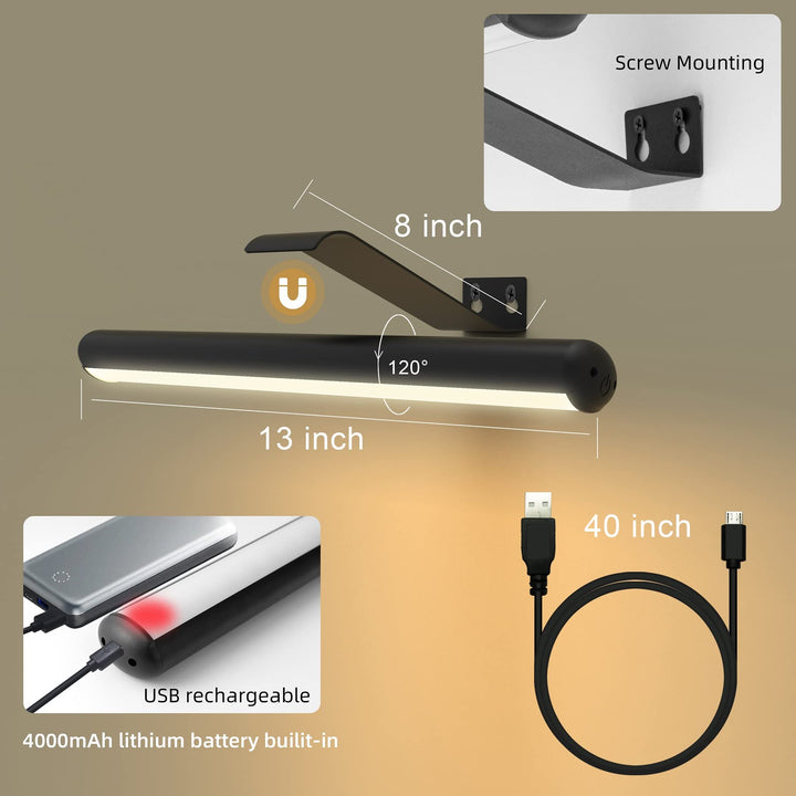 Rechargeable Picture Light with Remote,Wireless Battery Painting Light with 3 Lighting Colors,Art Light Display Lamp with Dimmable Timer, Full Metal Picture Light for Picture Gallery Dart