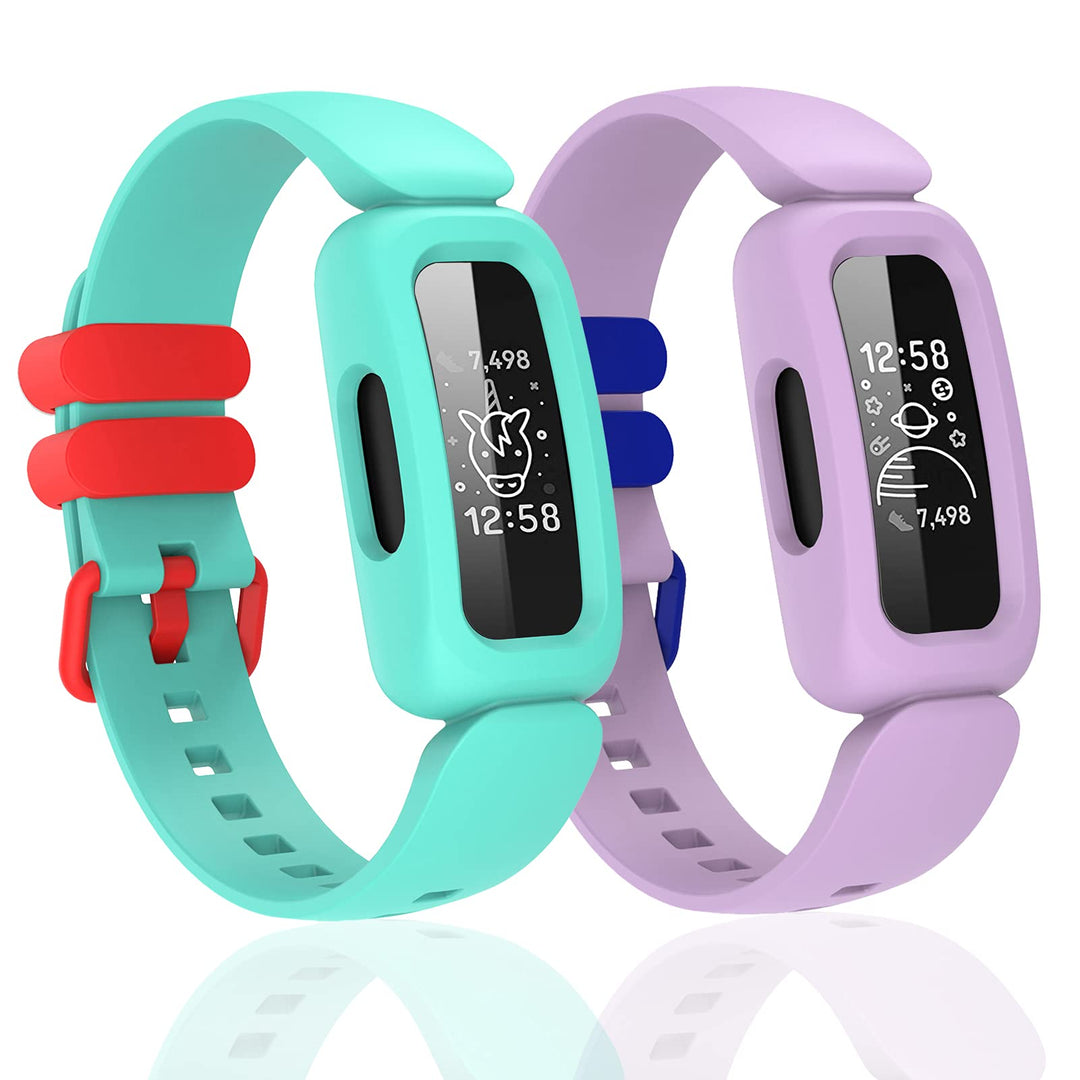 Silicone Bands for Fitbit Ace 3,Waterproof Soft Replacement Bands for Ace 3 Bands for Kids Boys Girls Bracelet Accessories Sports Band for Fitbit Ace 3 Activity Tracker (Mint Green Lilac)