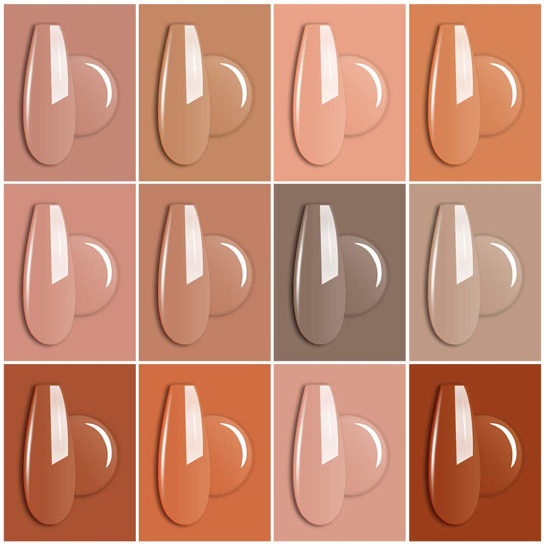 Soak Off U V LED Nude Brown Gel Nail Polish Color, Nudes Neutral Color Gel Kit for Halloween Nail Art Gifts for Women Mother Gift Set Of 12pcs X 8ml - Kit Set 1
