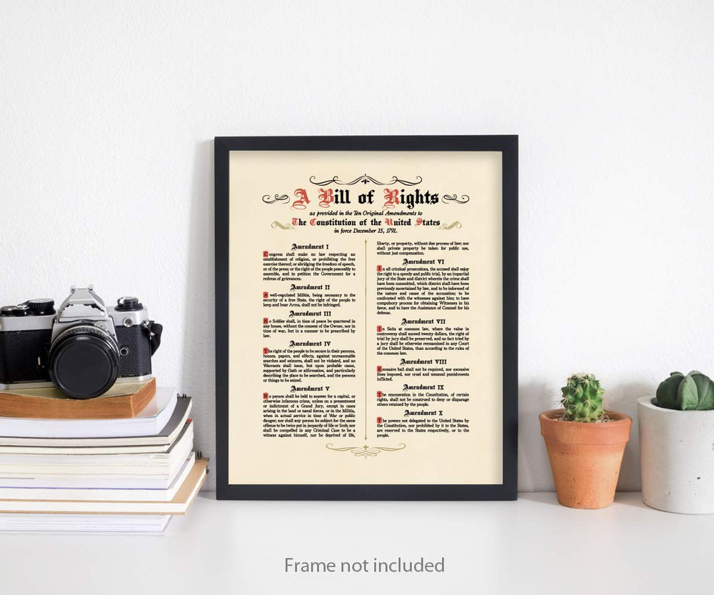 Constitution Bill of Rights Wall Art Prints - Unframed 8x10 - Patriotic Poster - American Decor for Home, Office, School - Historical Art Pictures - Inspirational Decorations for Wall