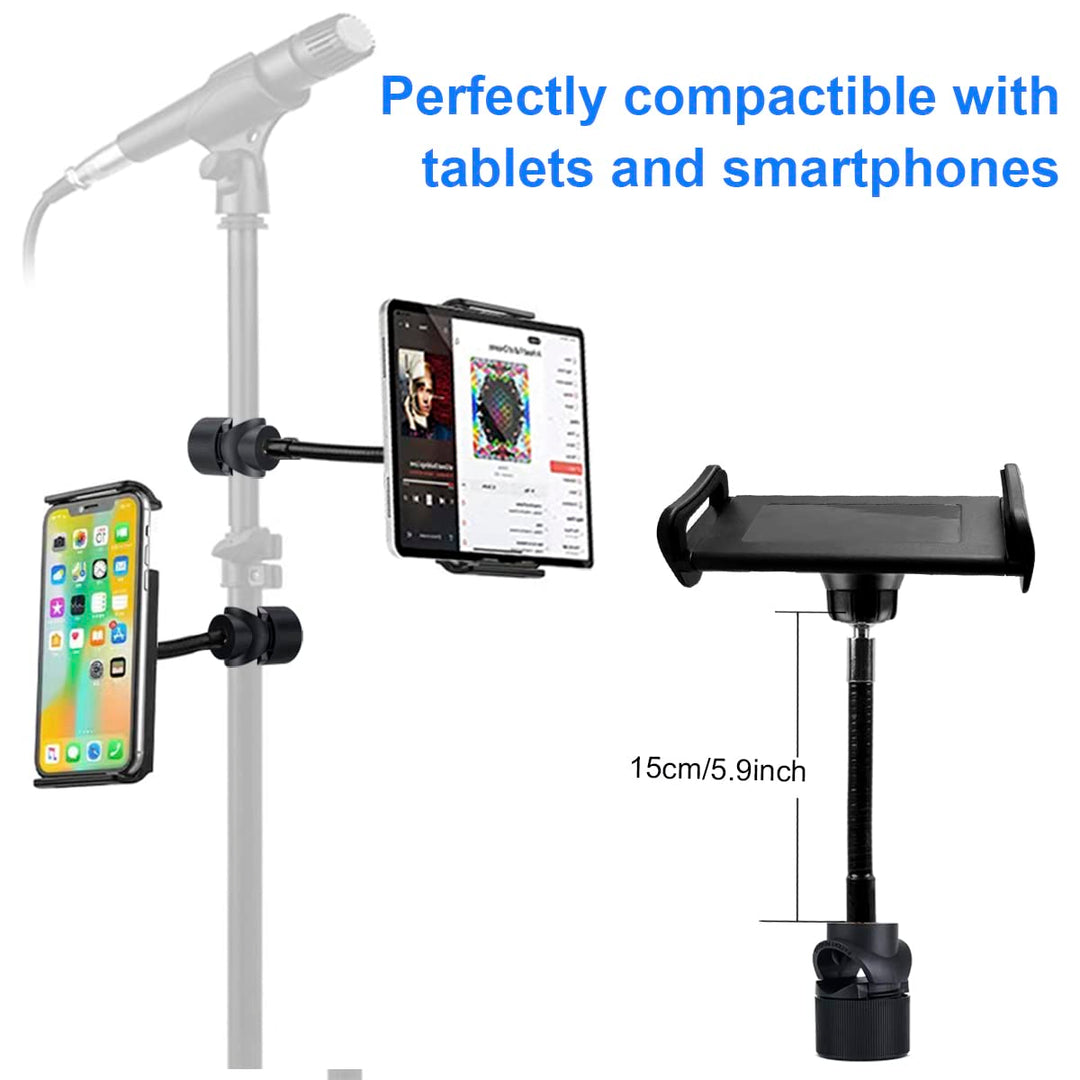 JCWINY Flexible Metal Tube Tablet Stand for Microphone Stand, Compatible with 4.7-12.9 Inch Devices, Easy Installation, No Tools Required