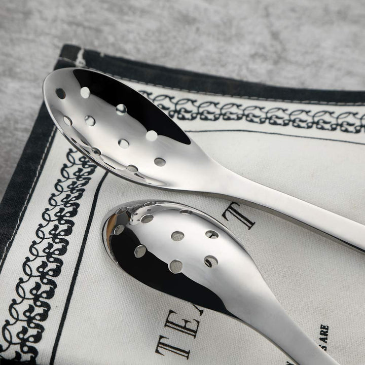 Small Slotted Spoons,Modern Stylish Thick Heavy-weight Short handle Stainless Steel 10 Holes Durable Caviar Spoon for Soup Cereals Dips Curry Sauces Stews, Set of 2