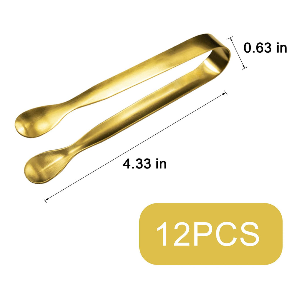 12 Pcs Serving Tongs, Small Serving Utensils for Parties Catering Gold Tongs, Food-Grade 304 Stainless Steel Mini Appetizer Tongs for Tea Party Coffee Bar, 4 Sugar Tongs - Gold