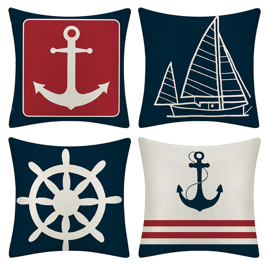 JOTOM Set of 4 Decorative Cushion Covers Square Nautica