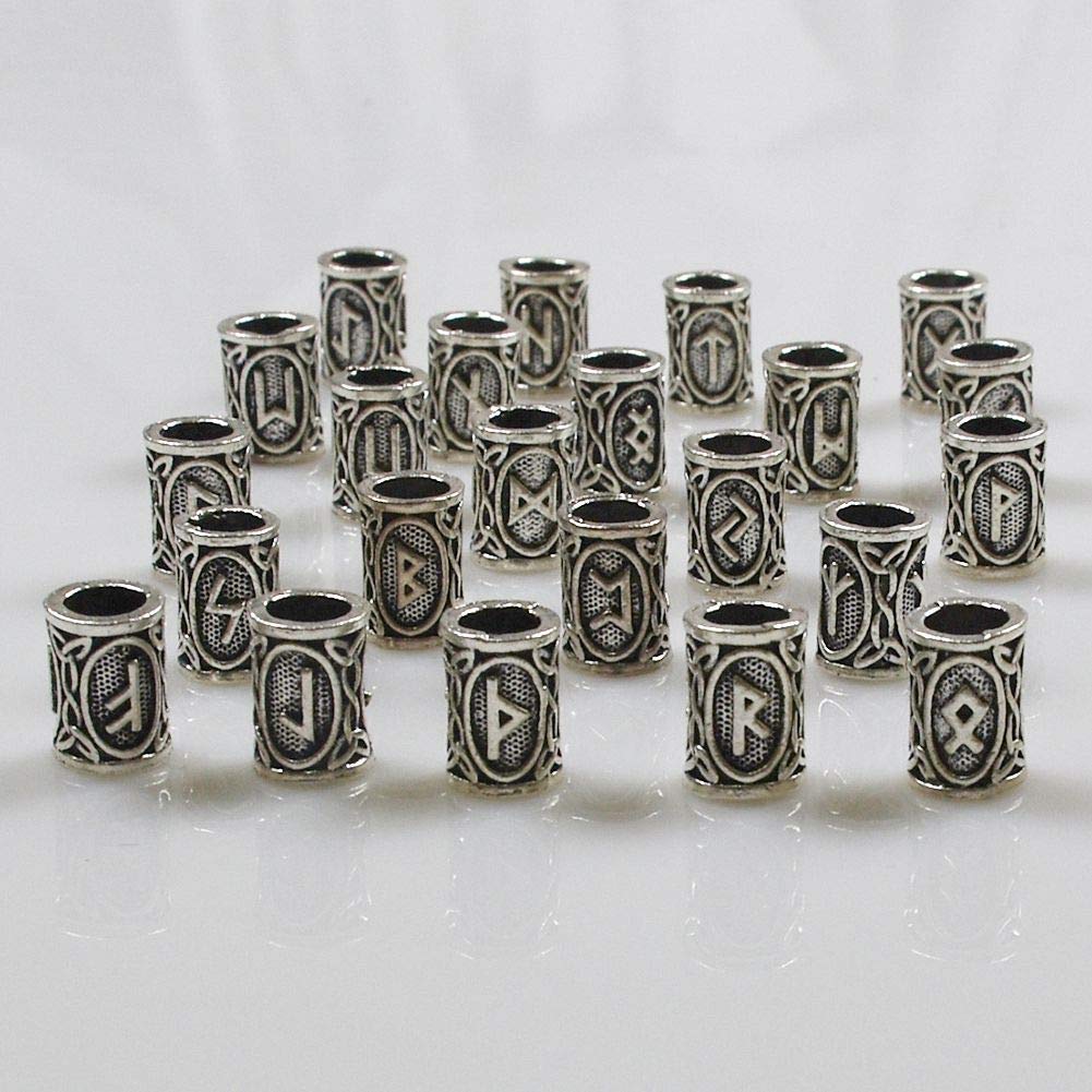 24 PCS Viking Hair Beads Beard Hair Beard Beads 6 PCS Pull Hair Pin Quick Beader 100 PCS Black Rubber Bands and a Bag