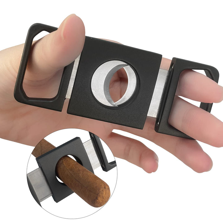 Black Sandblasted Cigar Cutter with Double Blades, LAFU