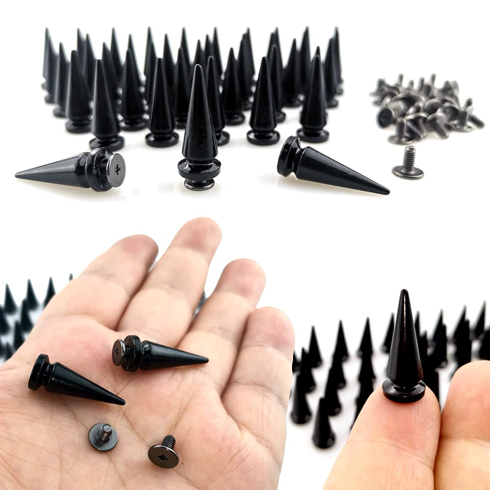40 Pairs Black Cone Spikes Punk Rivets and Screwback Studs Metal Bullet Spikes Studs for Clothing DIY Leather Craft