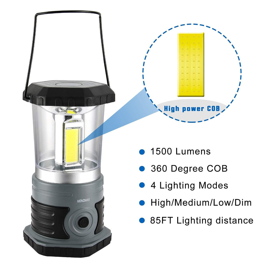 LED Camping Lantern Battery Powered 1500 Lumen COB Camping Light 4*D Batteries(Included) Perfect for Camp Hiking Emergency Kit