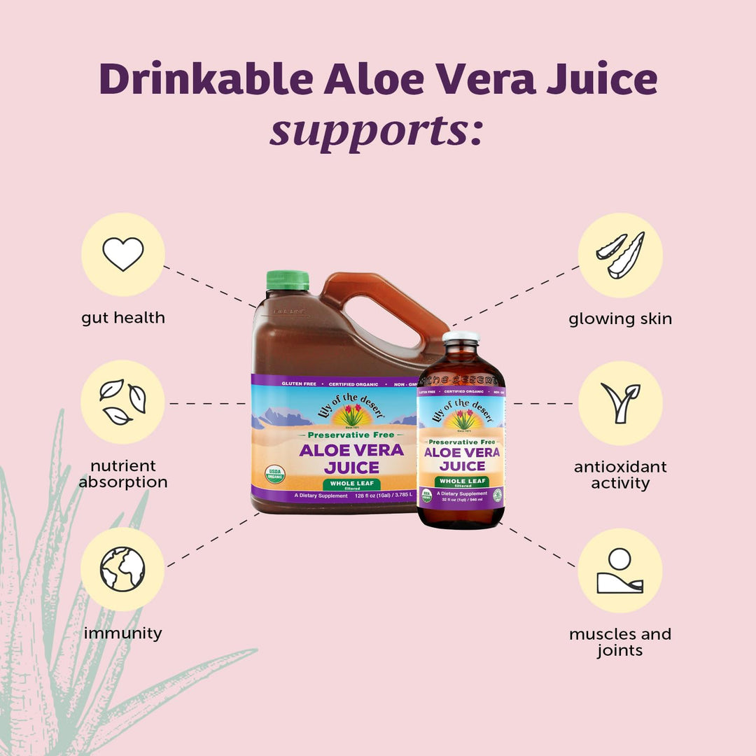 Lily of the Desert Aloe Vera Juice - Whole Leaf Filtered Aloe Vera Drink, Non-GMO Aloe Juice with Natural Digestive Enzymes for Gut Health, Stomach Relief, Wellness, Glowing Skin, 32 Fl Oz (Pack of 2)