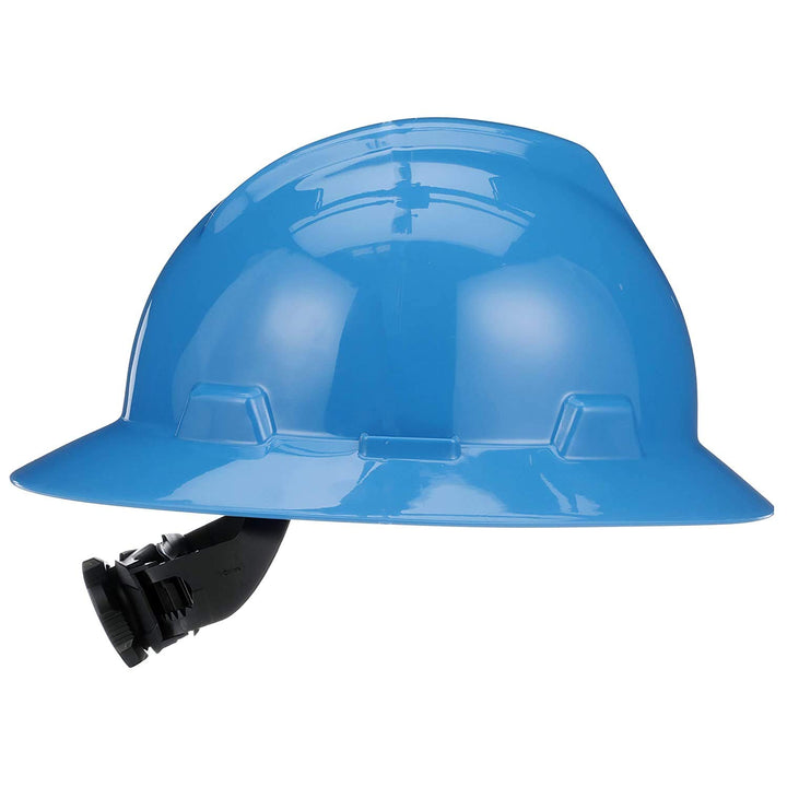 475368 V-Gard Full-Brim Hard Hat With Fas-Trac III Ratchet Suspension | Polyethylene Shell, Superior Impact Protection, Self Adjusting Crown-Straps - Standard Size in Blue