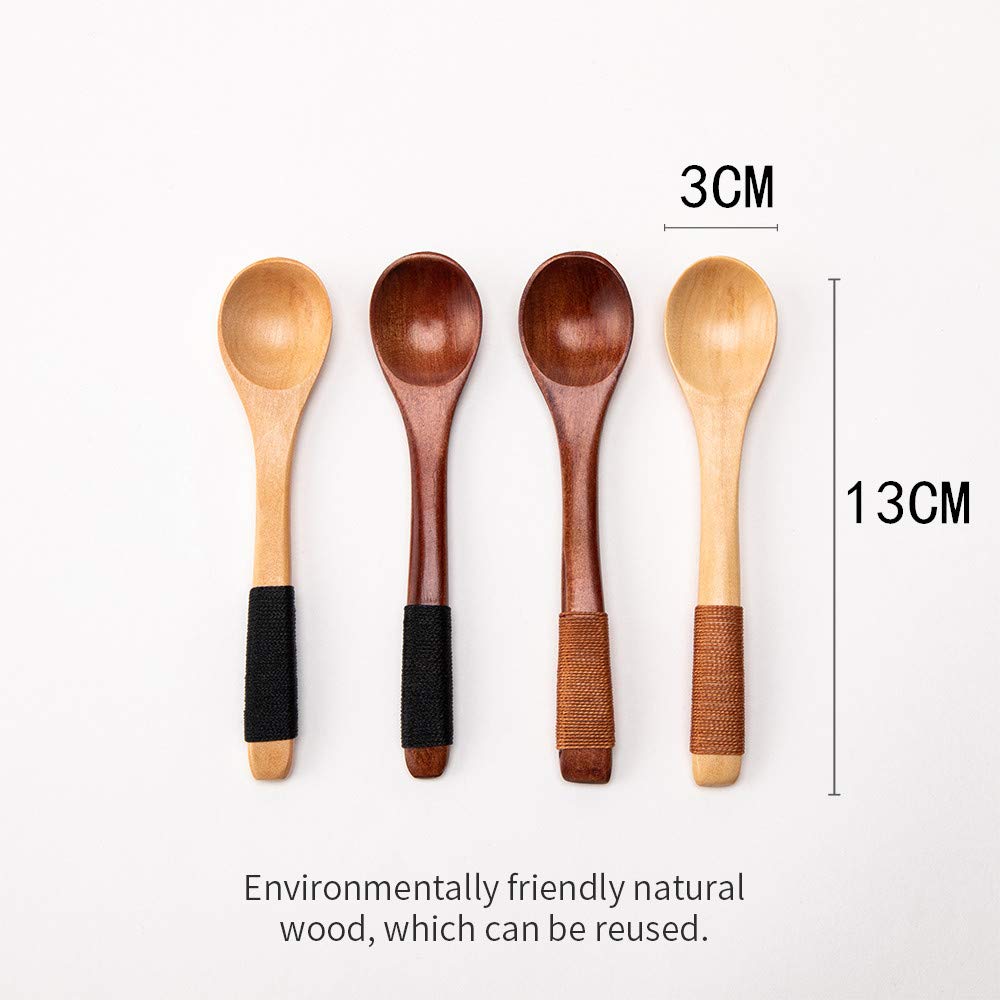 sansheng 4 Pcs Mini Wooden Spoons, Wood Soup Spoons For