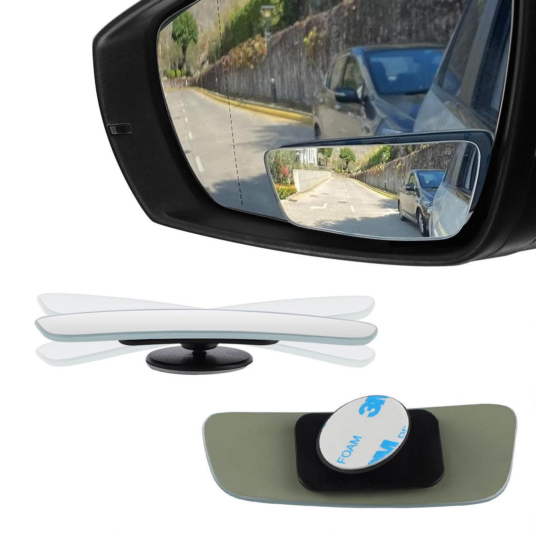 Blind Spot Mirror, Rectangular Shaped HD Glass Frameless Convex Rear View Mirror with wide angle Adjustable Stick for Cars SUV and Trucks, Pack of 2