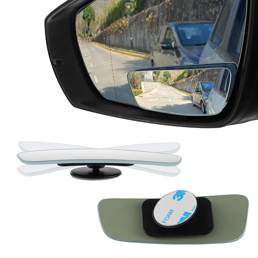 Blind Spot Mirror, Rectangular Shaped HD Glass Frameless Convex Rear View Mirror with wide angle Adjustable Stick for Cars SUV and Trucks, Pack of 2