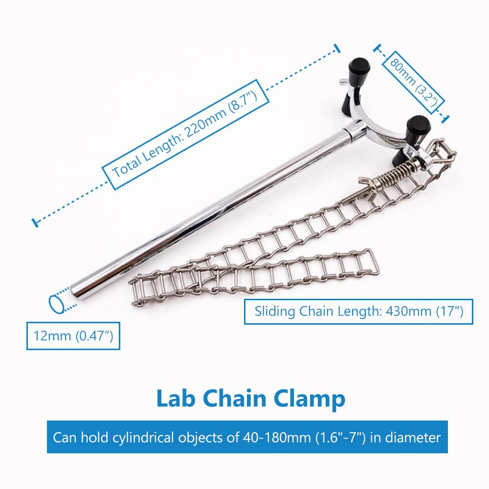 Lab Chain Clamp Holding 40-180mm (1.6-7) with Stand Clamp Holder Bosshead for Fixing Beaker, Securing Cylindrical Glassware