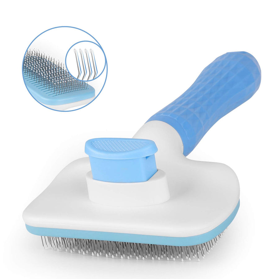 Self Cleaning Slicker Brush,Dog Brush & Cat Brush with Massage Particles,Removes Loose hair & Tangles,Skin Friendly & Promote Circulation-Blue 1