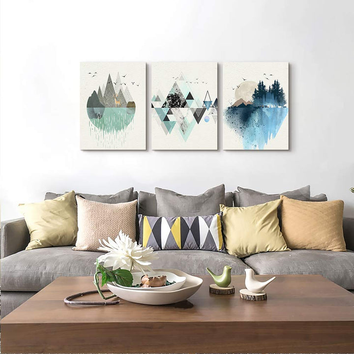 Canvas Wall Art Paintings For Living Room Large Size Abstract Geometry Mountain In Daytime Canvas Prints Artworks Pictures Bedroom Decoration,20 X 28 inches 3pcs Home Bathroom Wall Decor Posters