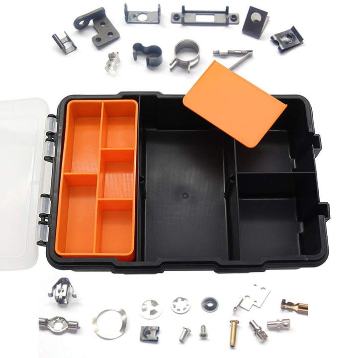 Small Tool Parts Box, Plastic Tool Storage Case, Home Hardware Organizer with Removable Dividers, Small Toolbox for Nails, Screws, Nuts and Bolts, 10-Compartment