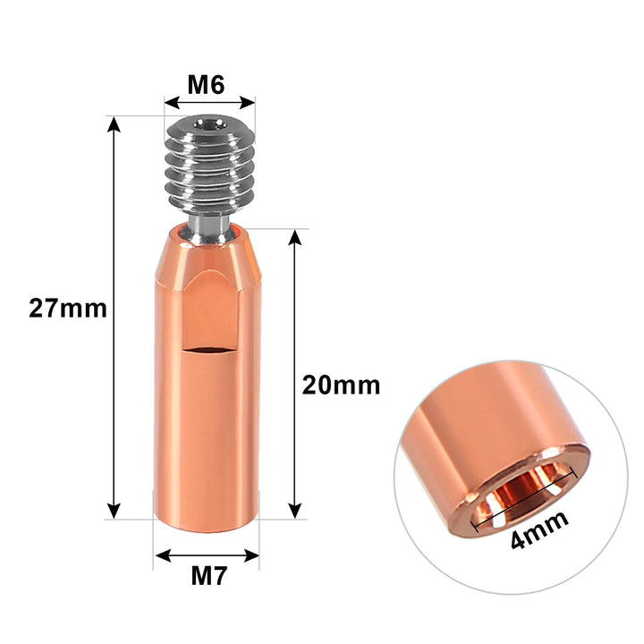 4PCS All Metal Smooth Heatbreak Upgrade Titanium and Copper Bimetal Throat Nozzle for Ender 3 V2 Ender 3 Pro CR10 3D Printer Hotend