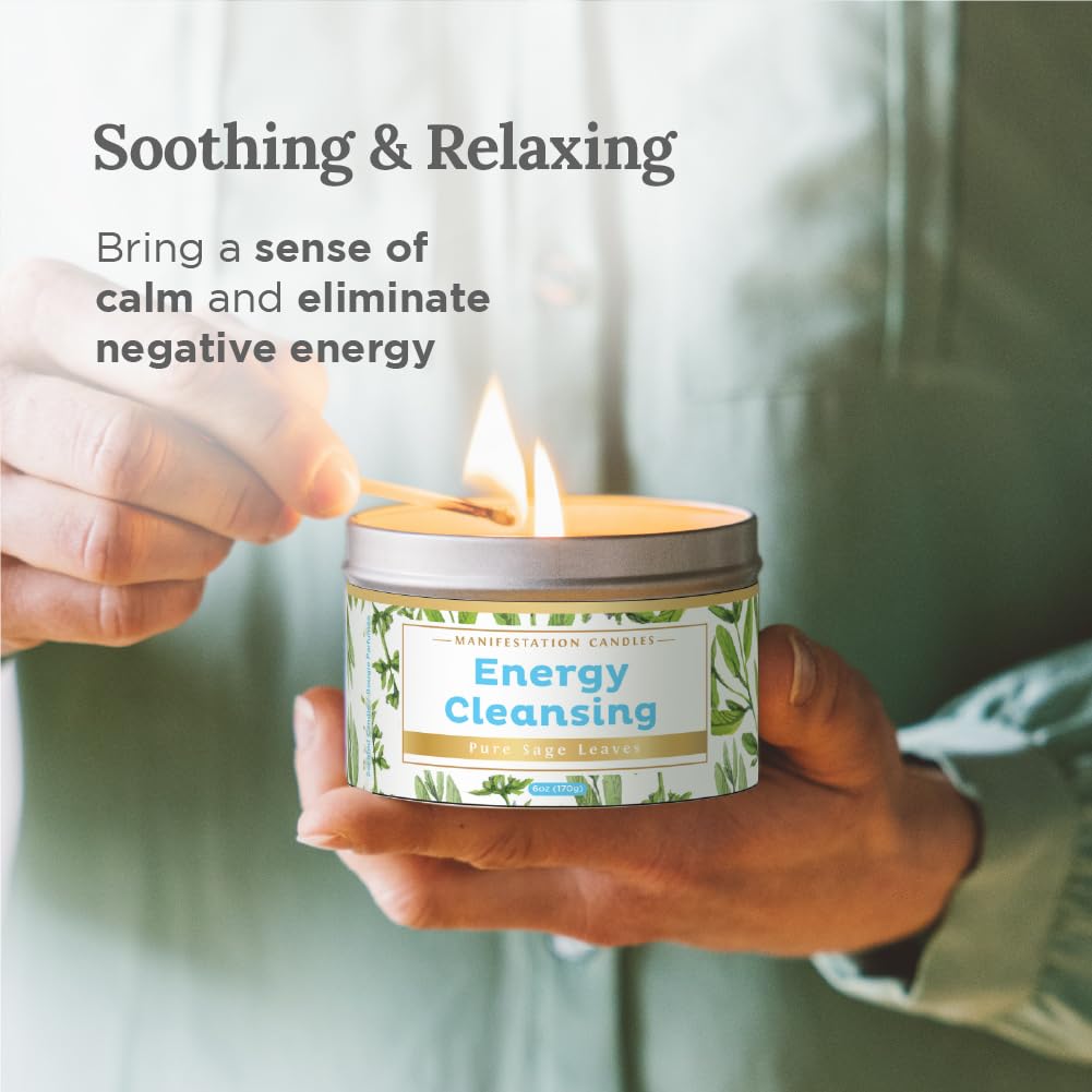 Magnificent 101 Long Lasting Pure Sage Candle for Manifestation & House Energy Cleansing | 6 Oz - 35 Hour Burn | Organic & All Natural Soy Wax Candle with Pure Sage Leaves | an Ideal Spiritual Gift