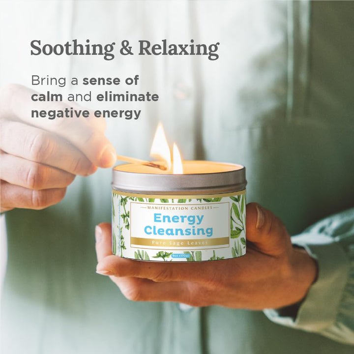 Magnificent 101 Long Lasting Pure Sage Candle for Manifestation & House Energy Cleansing | 6 Oz - 35 Hour Burn | Organic & All Natural Soy Wax Candle with Pure Sage Leaves | an Ideal Spiritual Gift