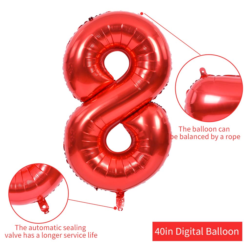 40 Inch Red Large Numbers Balloons 0-9, Number 8 Digit 