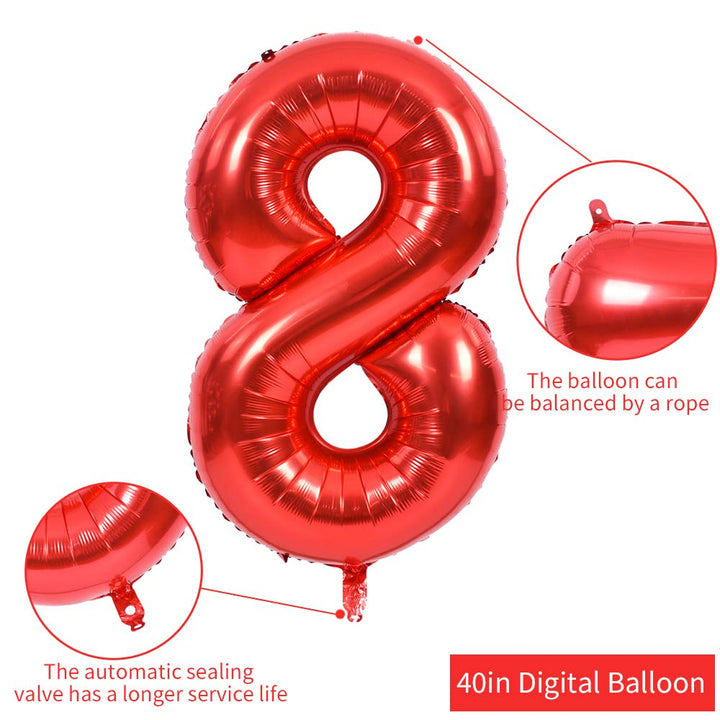 40 Inch Red Large Numbers Balloons 0-9, Number 8 Digit 