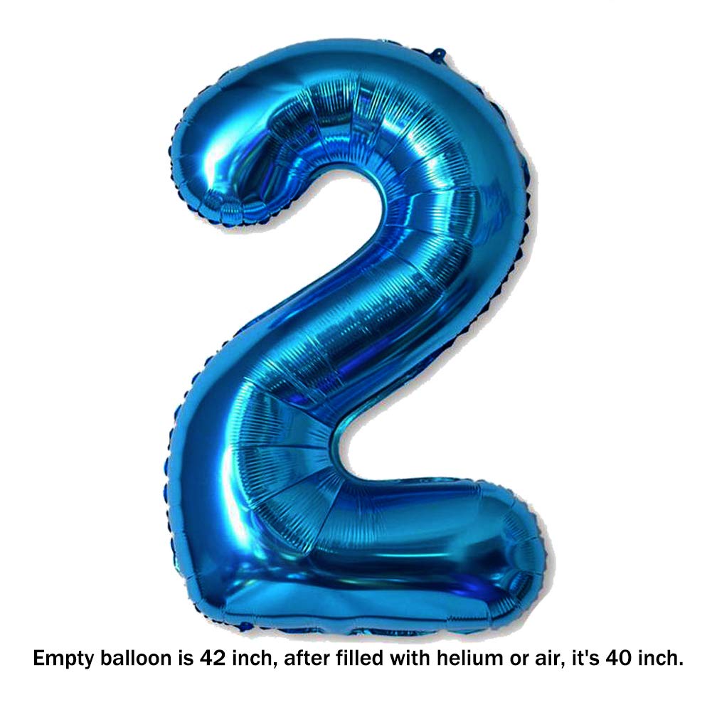 40 Inch Jumbo Blue Number 2 Balloon Giant Balloons Prom Balloons Helium Foil Mylar Huge Number Balloons for Birthday Party Decorations/Wedding/Anniversary