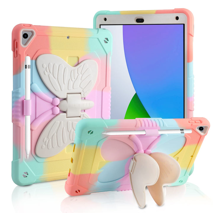 for iPad 9th 8th 7th Generation Case with Kickstand Butterfly Wings Pencil Holder for iPad 10.2 Case Heavy Duty Hard Rugged Protective Cover Kids Girls for iPad 9th/8th/7th Gen(2021/2020/2019)