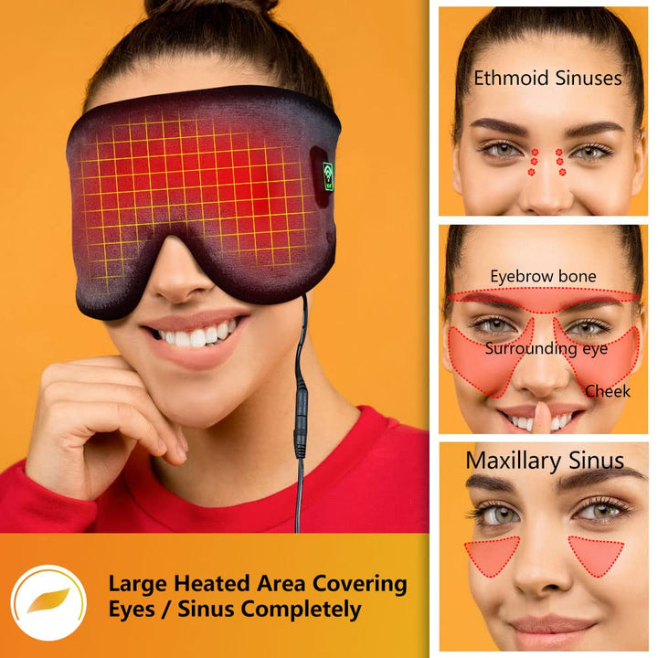 Creatrill X-Large Heated Eye/Sinus Mask, USB Heating Compress Pad for Dry Tired Puffy Eyes, Dark Circle, Migraines Headache, Blepharitis, Sties, Sinus Pain Pressure Relief Hot Therapy (Gray)