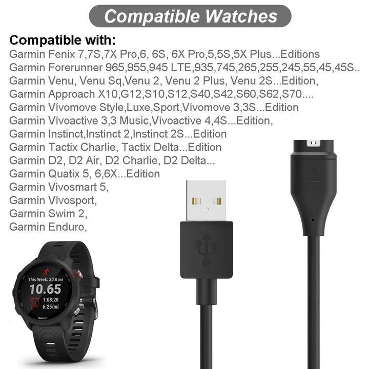 Charger for Garmin Forerunner 45 55 245 255 265 745 945 955 965, Approach S10 S12 S40 S42 S60 S70, Vivoactive 3 4 4S, Instinct, Venu 2 2S Plus, Fenix 7 7S 7X 6 5 Charging Cable [2Pack, 3.3ft/1m] (2)