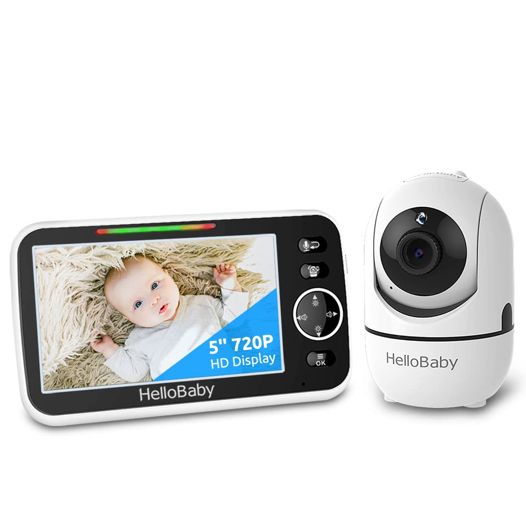 Baby Monitor- 5 720P HD Display Video Baby Monitor with Camera and Audio, Remote Pan&Tilt&Zoom, Feeder Alert, Night Vision, Lullaby Player,Long Range