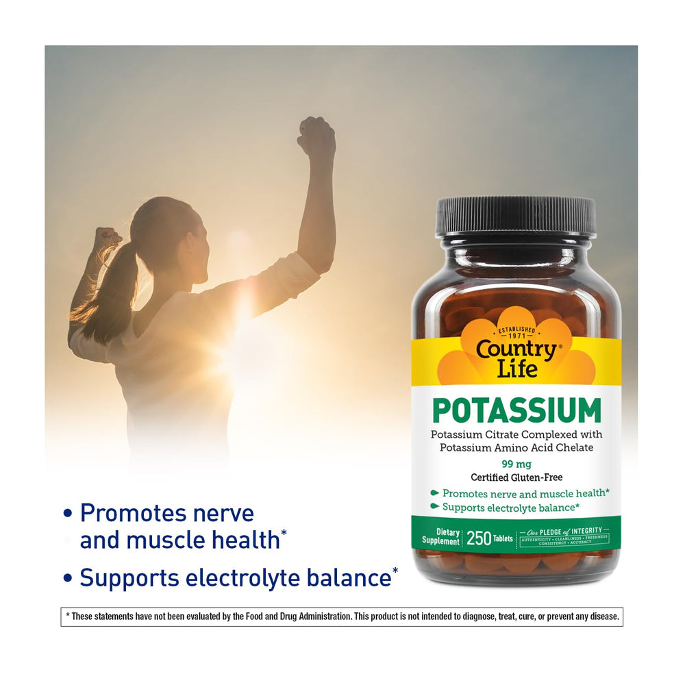 Country Life Potassium 99 mg Tablets - Chelated for Enh