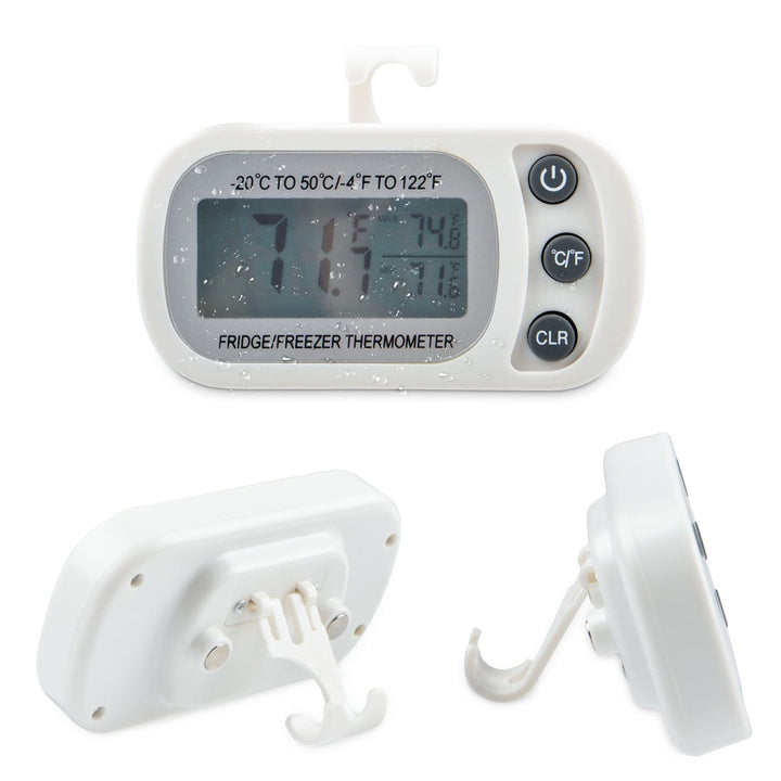 Refrigerator Thermometer Digital Freezer Room Thermometer, Waterproof Fridge Thermometer with Magnetic Back, Max/Min Record Function with Large LCD Display for Kitchen Restaurants White
