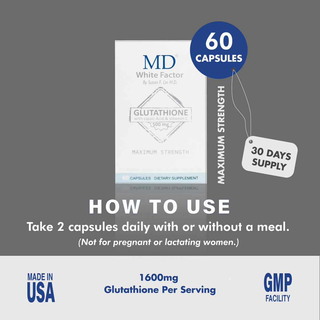 White Factor - Glutathione Supplement with Effective Antioxidants, Vitamin C &amp; Lipoic Acid | (60 Capsules)