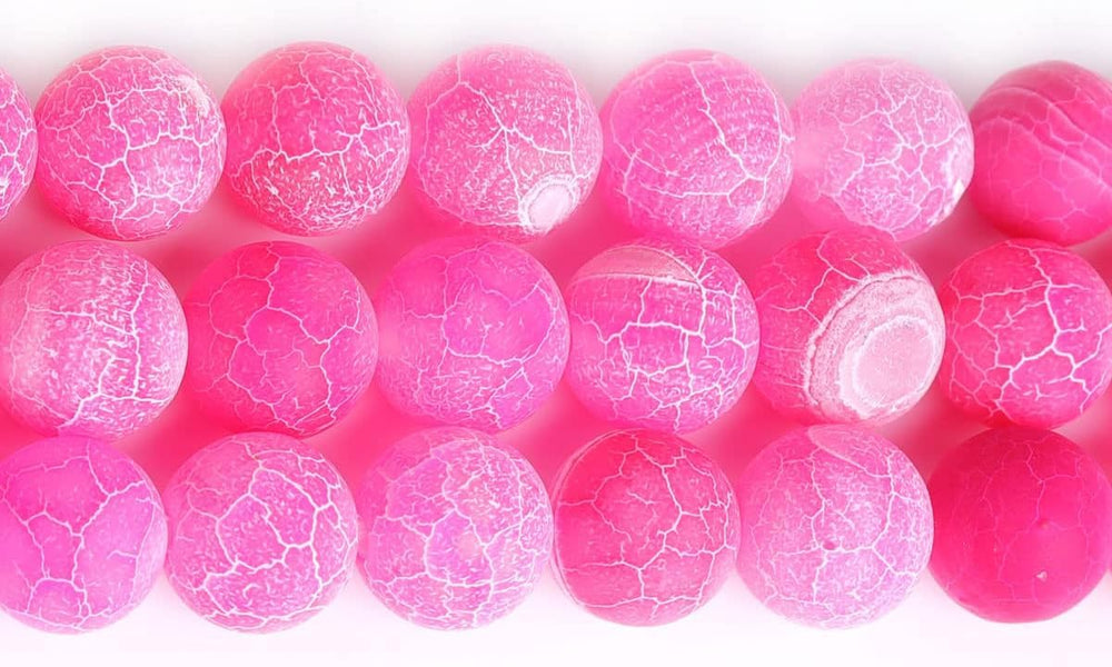 45pcs 8mm Fuchsia Frosted Agate Beads Unpolished Cracked Matte Round Loose Gemstone Beads for Jewelry Making DIY Bracelet Necklace